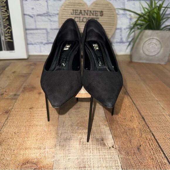 Zara black & gold kitten heel pointed toe pumps heels - Picture 6 of 10